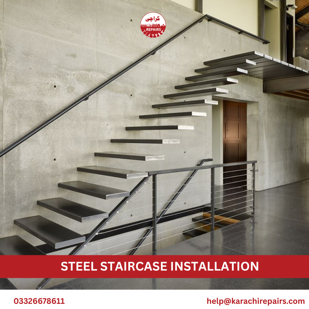 Steel staircase installation by Karachi Repairs in Karachi