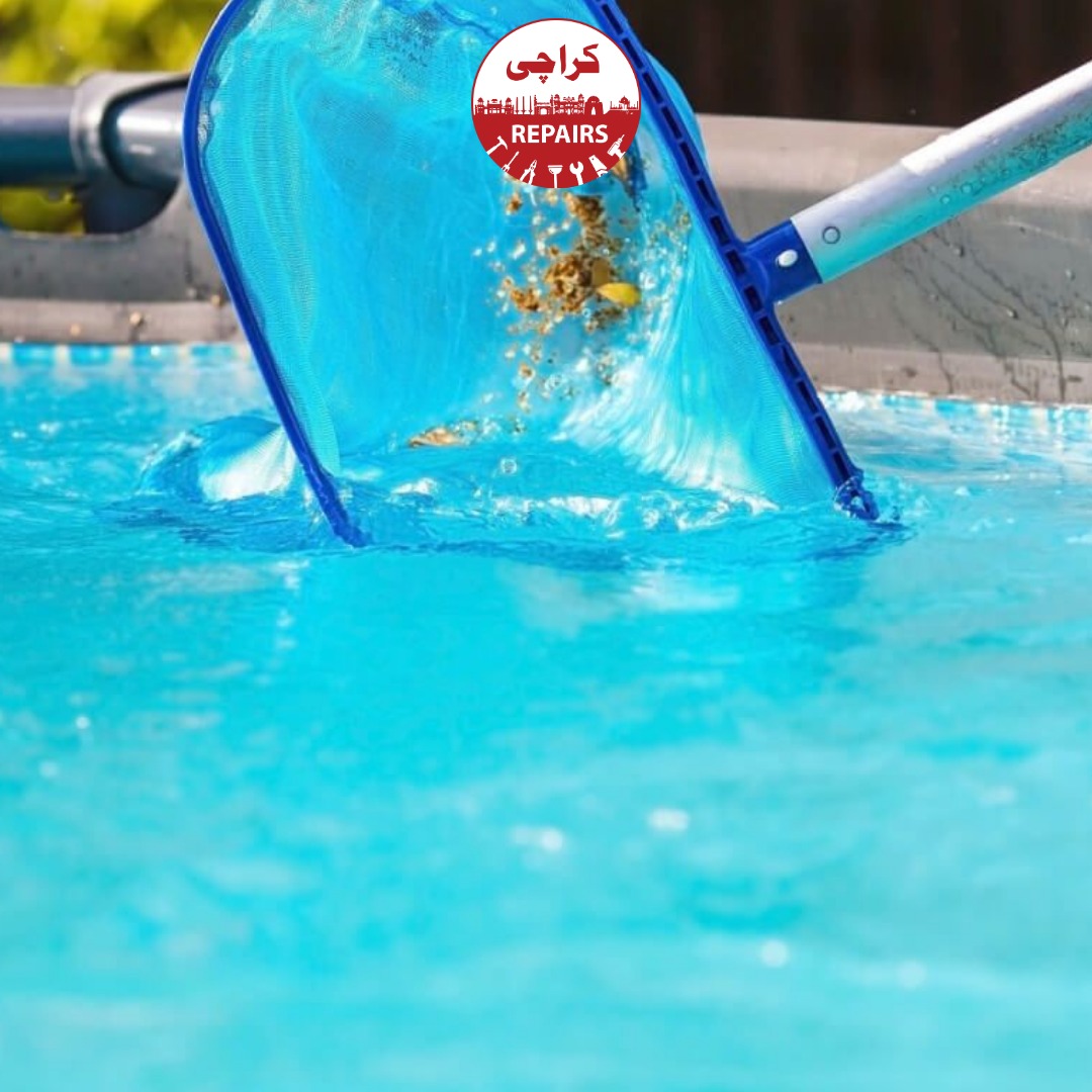 Various types of concrete, fiberglass, and vinyl liner pools undergoing deep cleaning in Karachi
