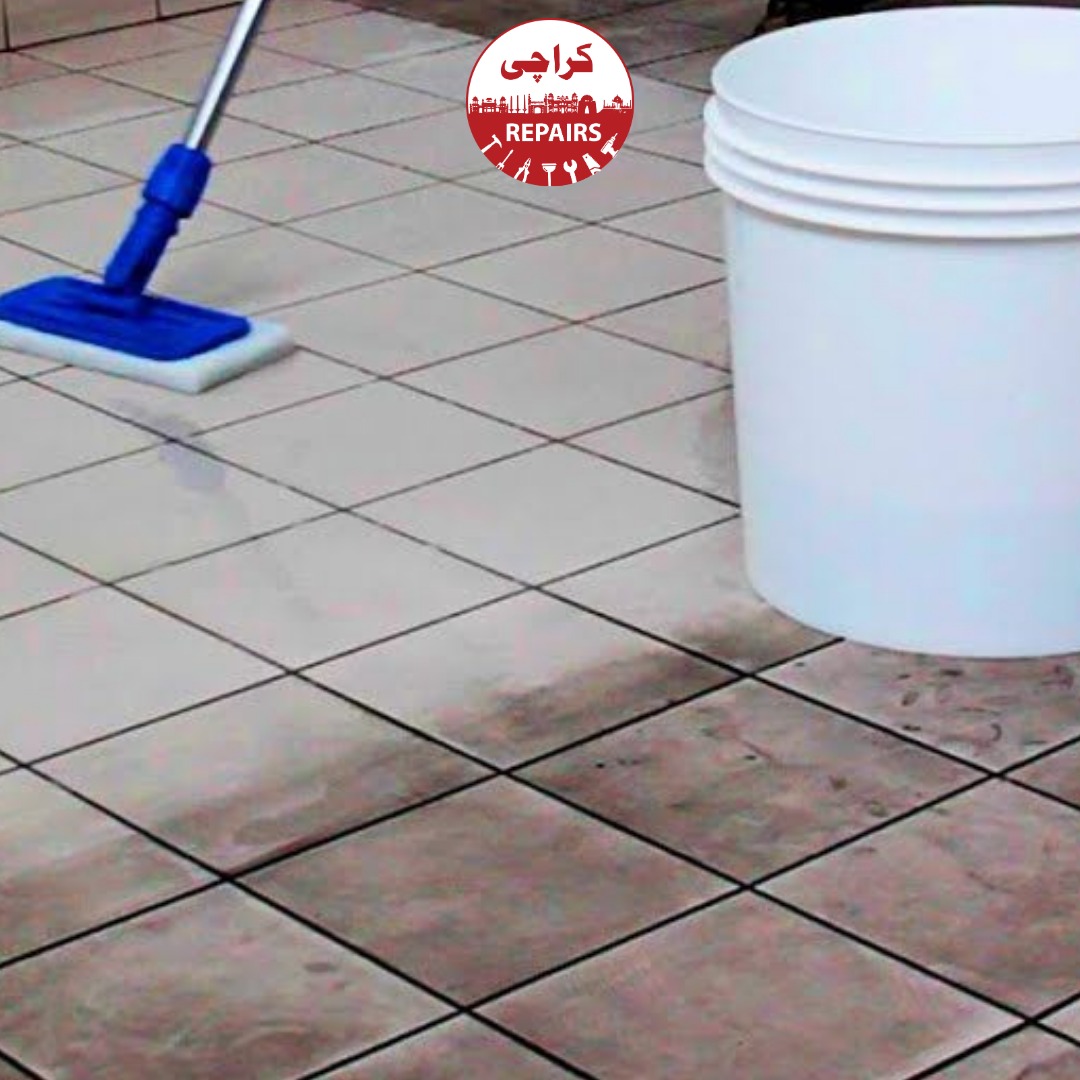 Various types of porcelain, ceramic, and vitrified tiles undergoing deep cleaning in Karachi