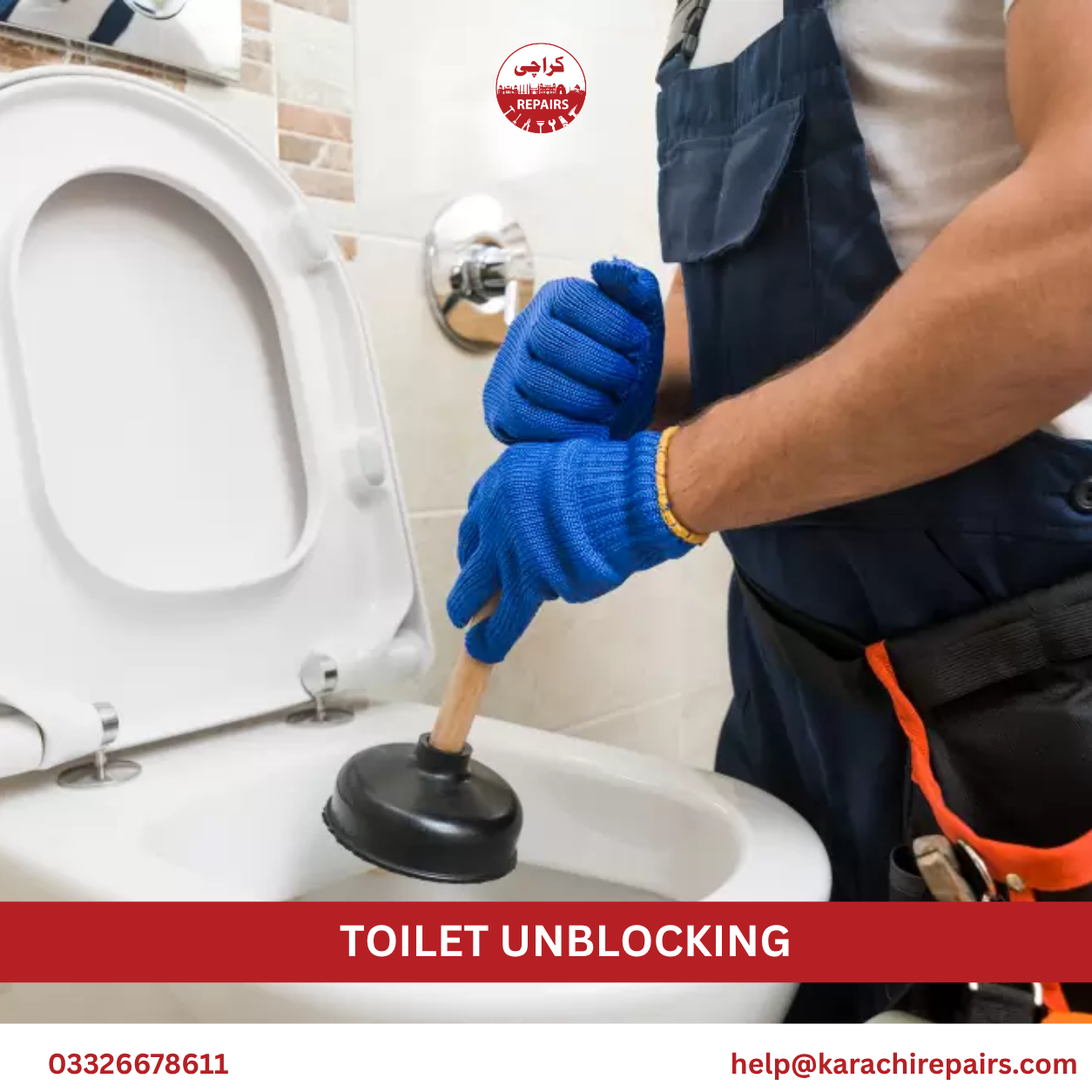Plumber inspecting blocked toilet pipe Karachi