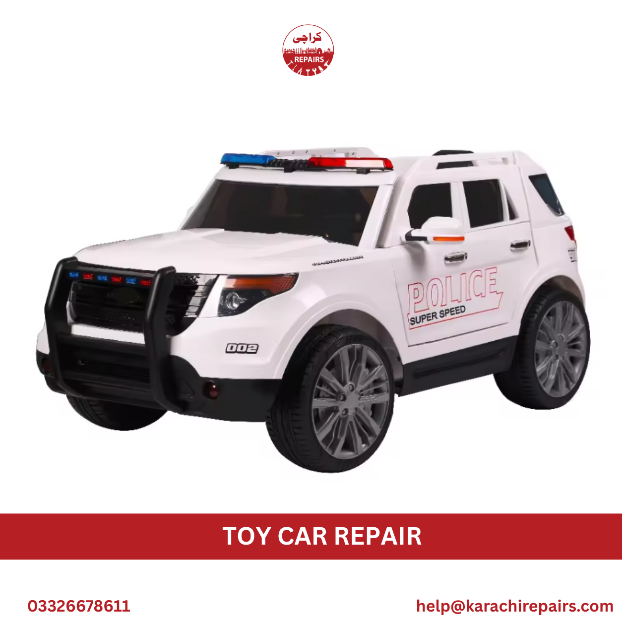 Ride-on electric toy car battery and motor repair in Karachi