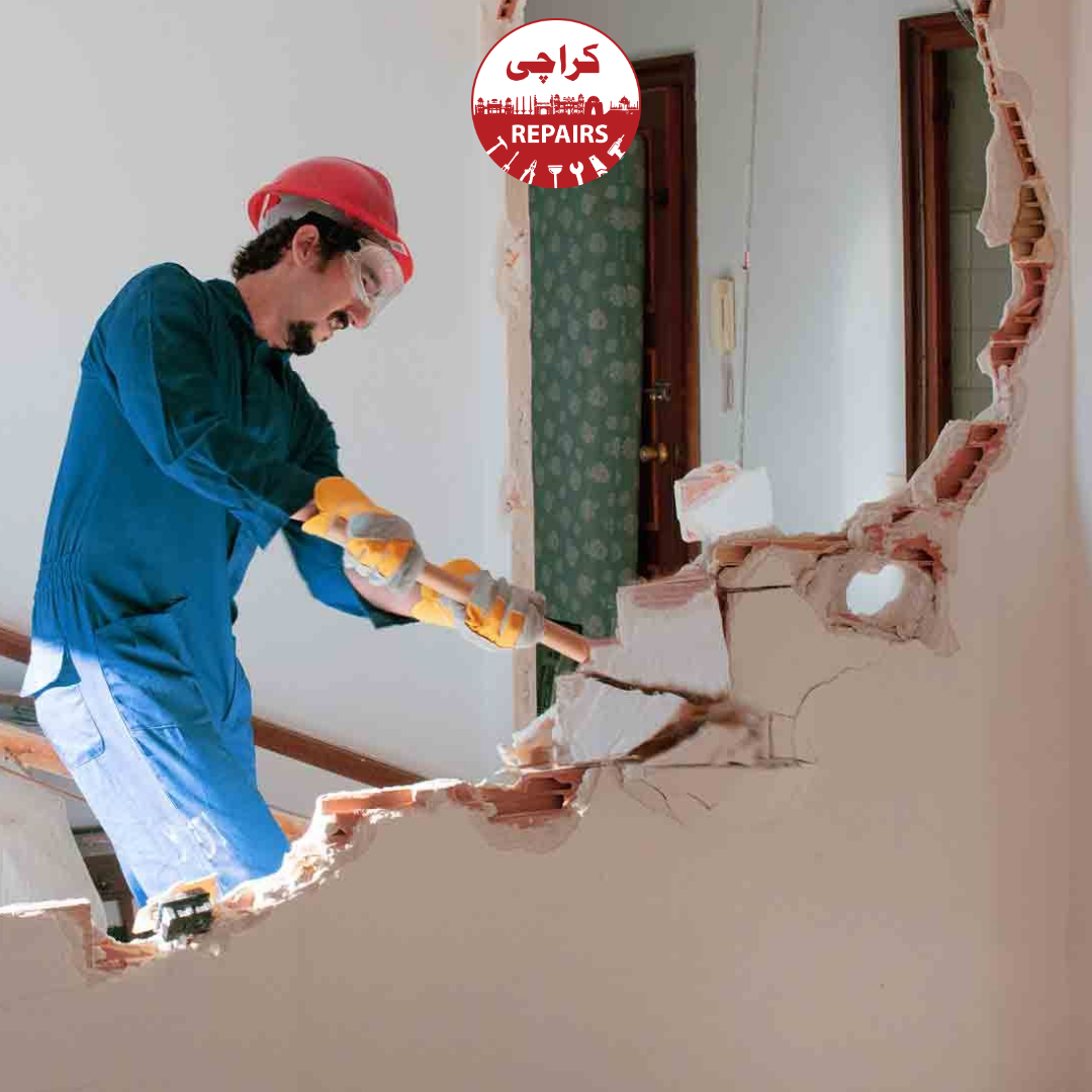 Expert demolition technician utilizing wet-cutting technology to suppress toxic silica dust
