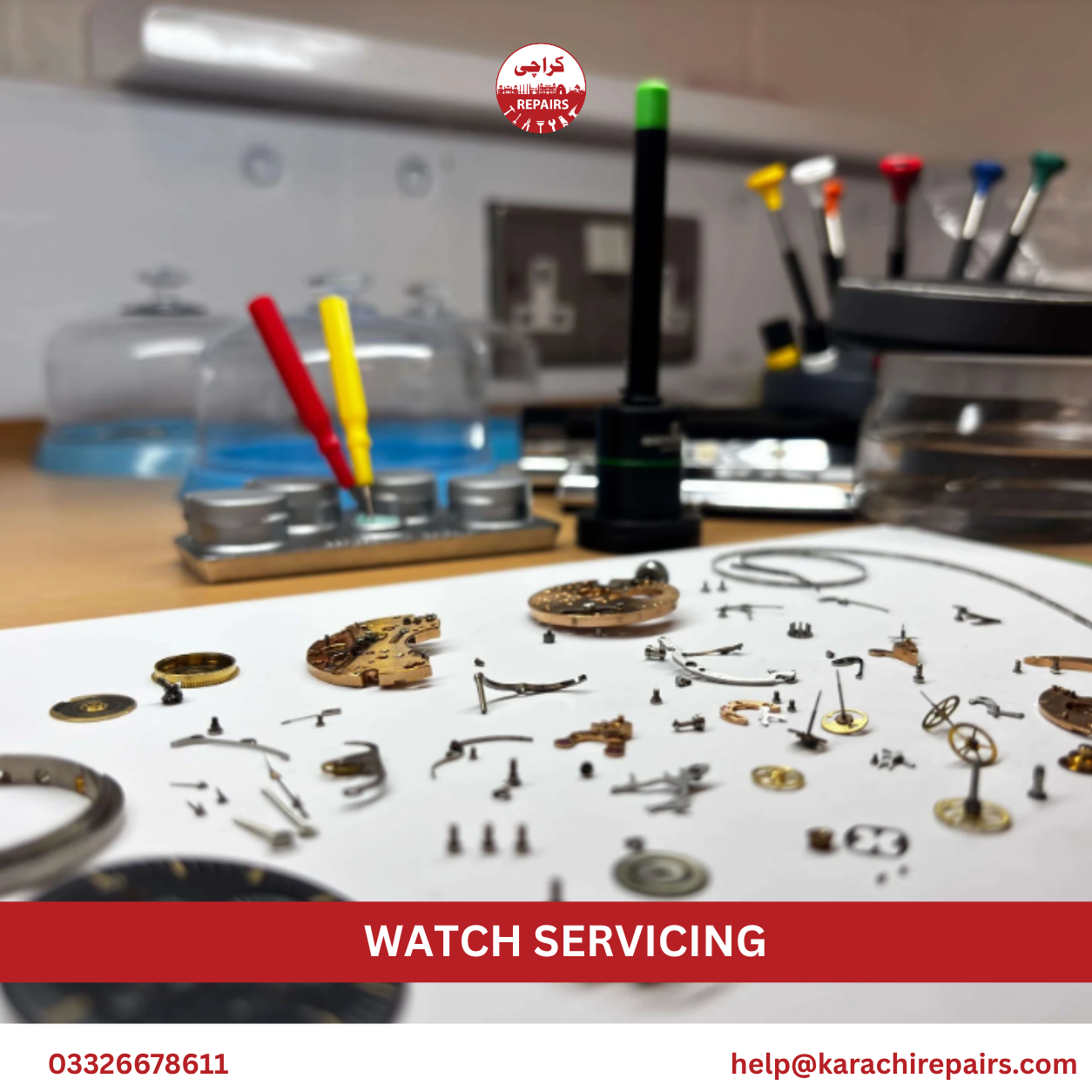 Watch movement being cleaned during a servicing appointment