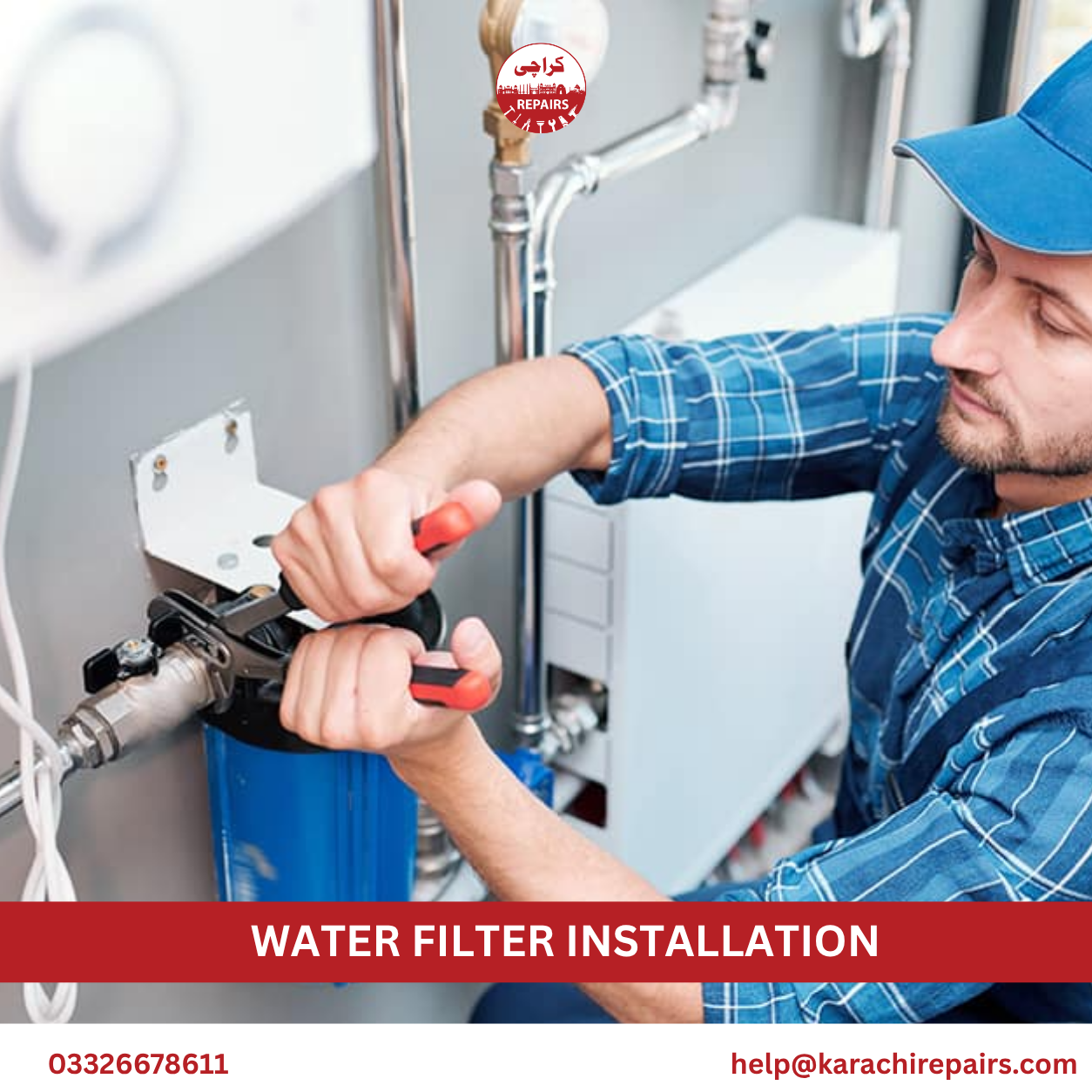 Water filter installation completed with fittings by Karachi Repairs