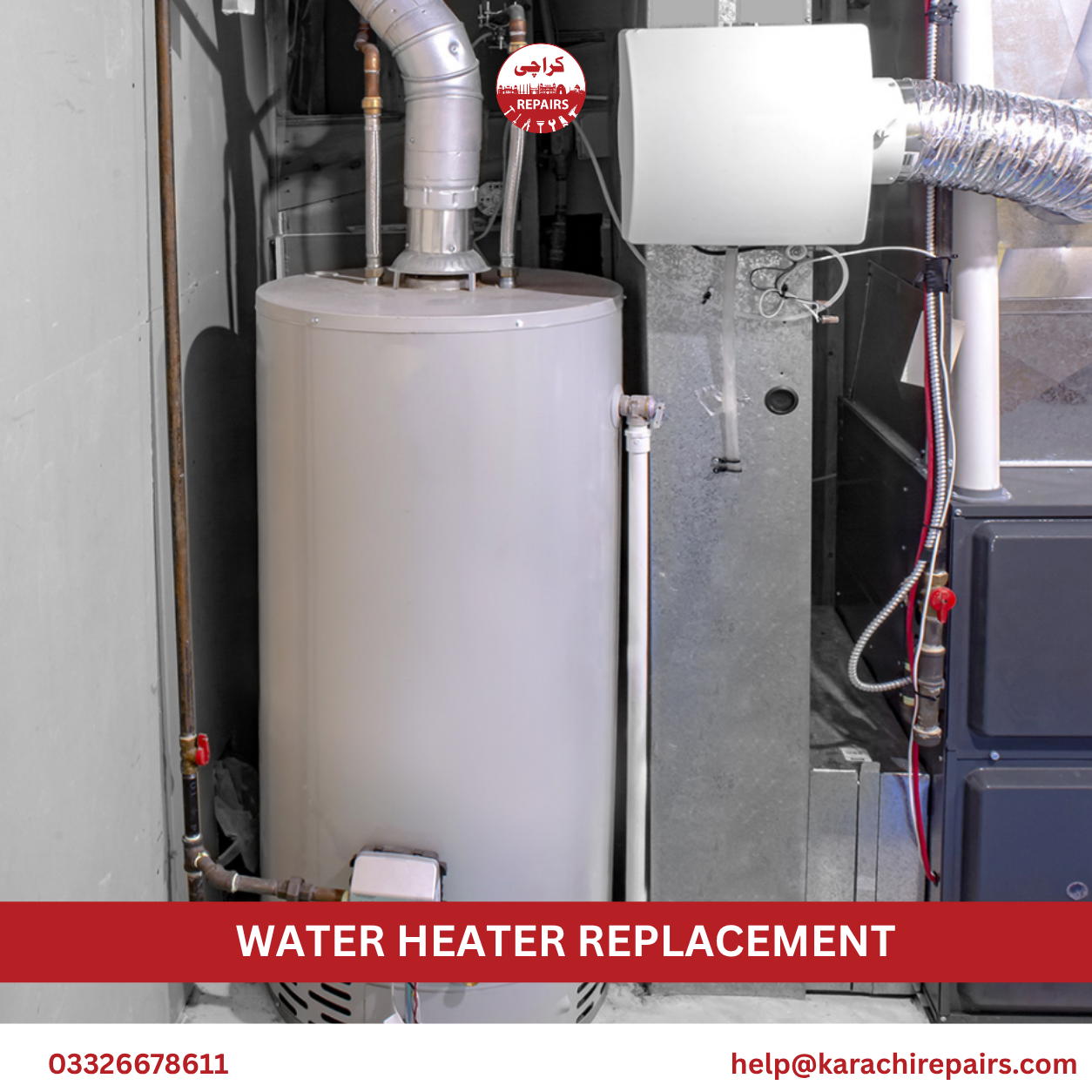 Technician installing new water heater in Karachi home