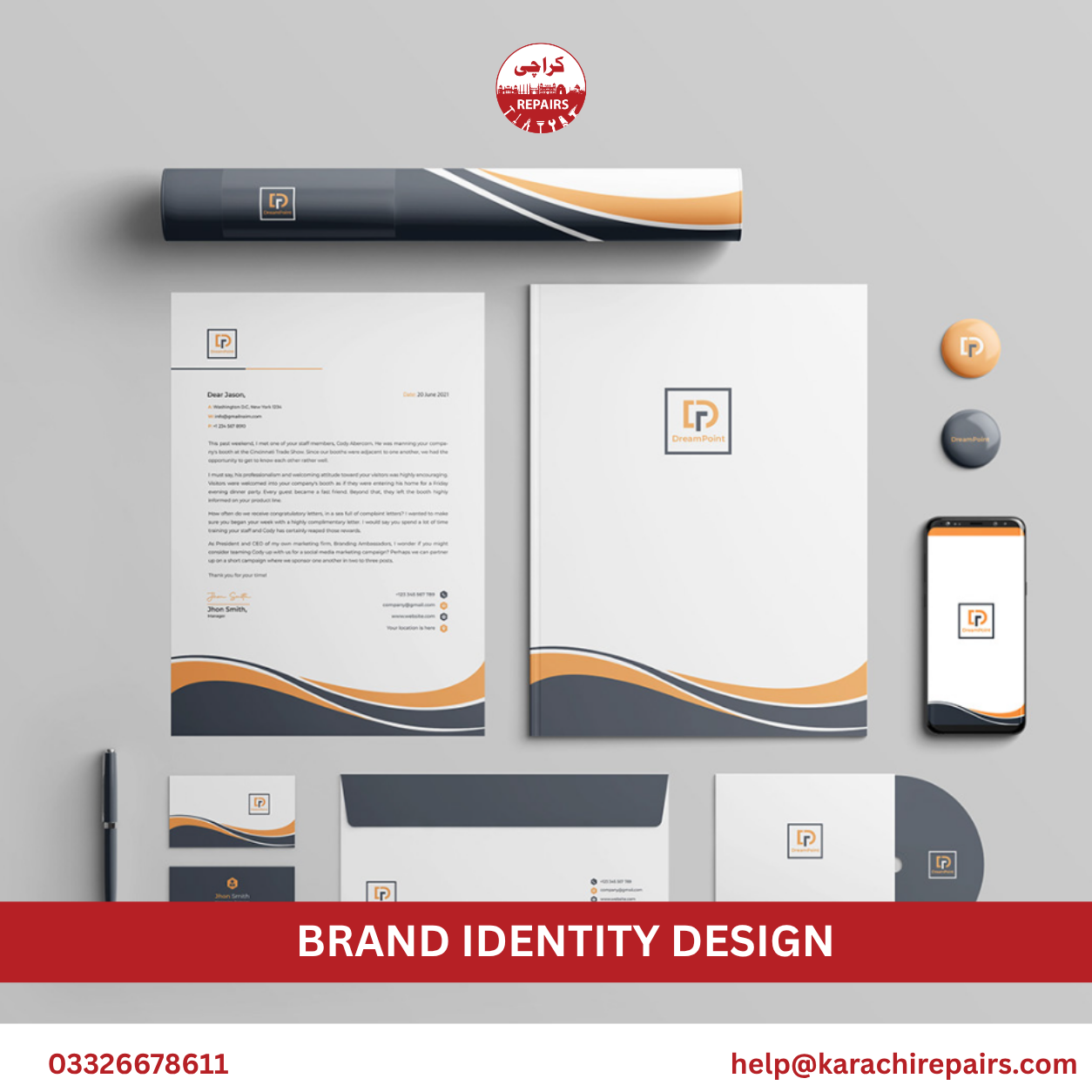 Logo design and color palette for brand identity in Karachi