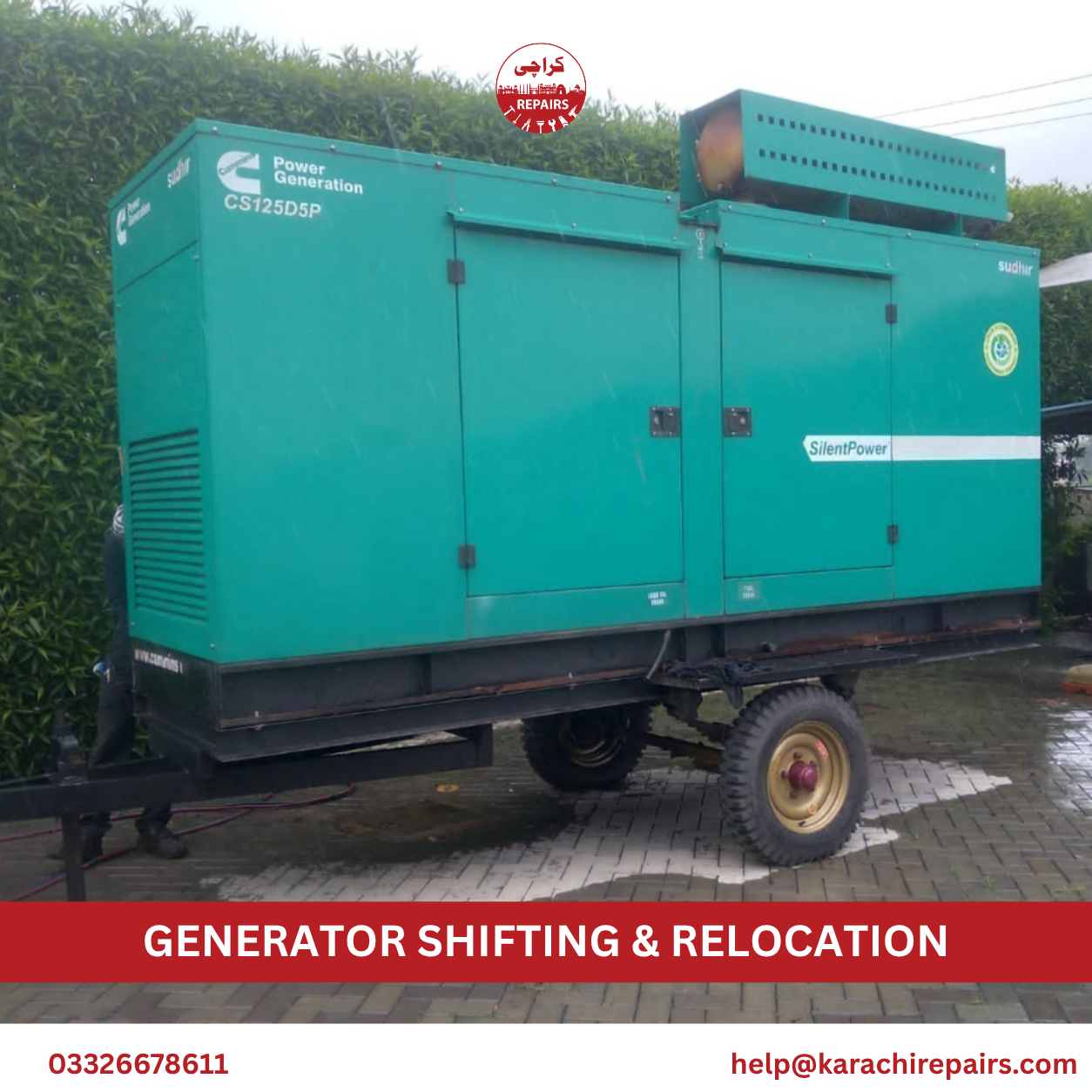 Technician inspecting generator before shifting and disconnecting cables