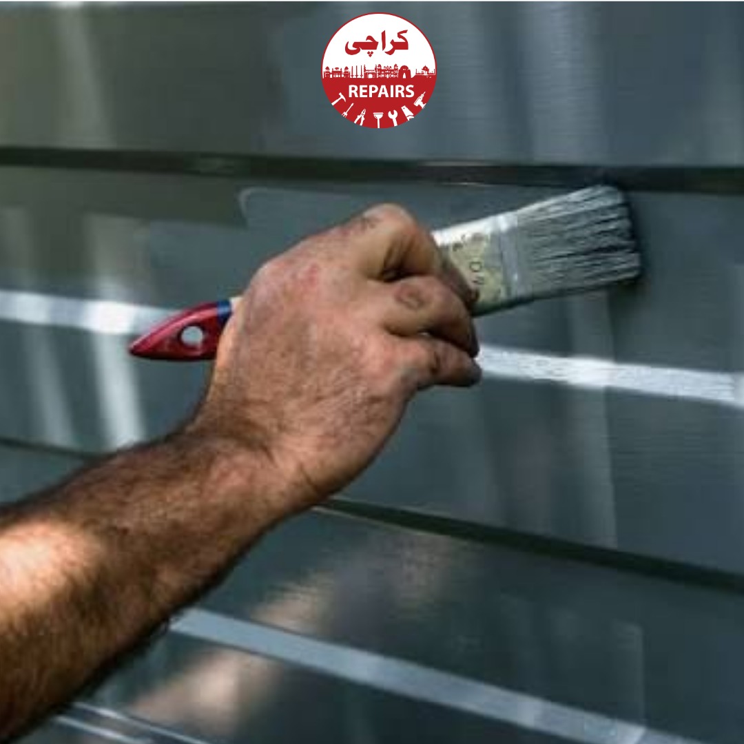 Various types of metal gates and steel security doors being painted perfectly in Karachi